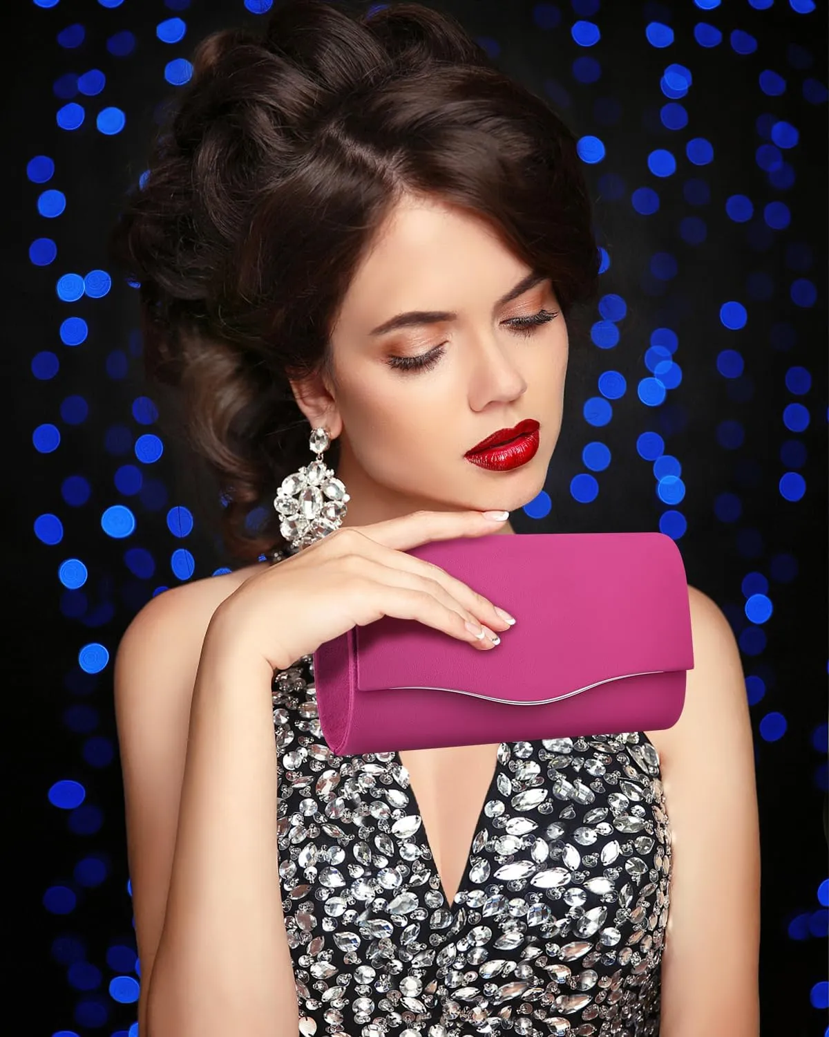 TINDTOP Clutch Purses for Women, Formal Evening Bags Suede Shoulder Envelope Party Handbags Wedding Cocktail Prom Clutches