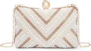 Tmore Pearl Clutch Purse Women's Evening Handbags Luxury Beaded Bride Purse with Chain for Wedding Prom Cocktail Party