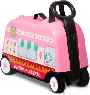 Toddler Carry-on Storage Ride-on Toy, 17-inch Long Radio Flyer 3-in-1 Happy Trav’ler Ice Cream Truck, Ages 2-5 Years, Compact Storage