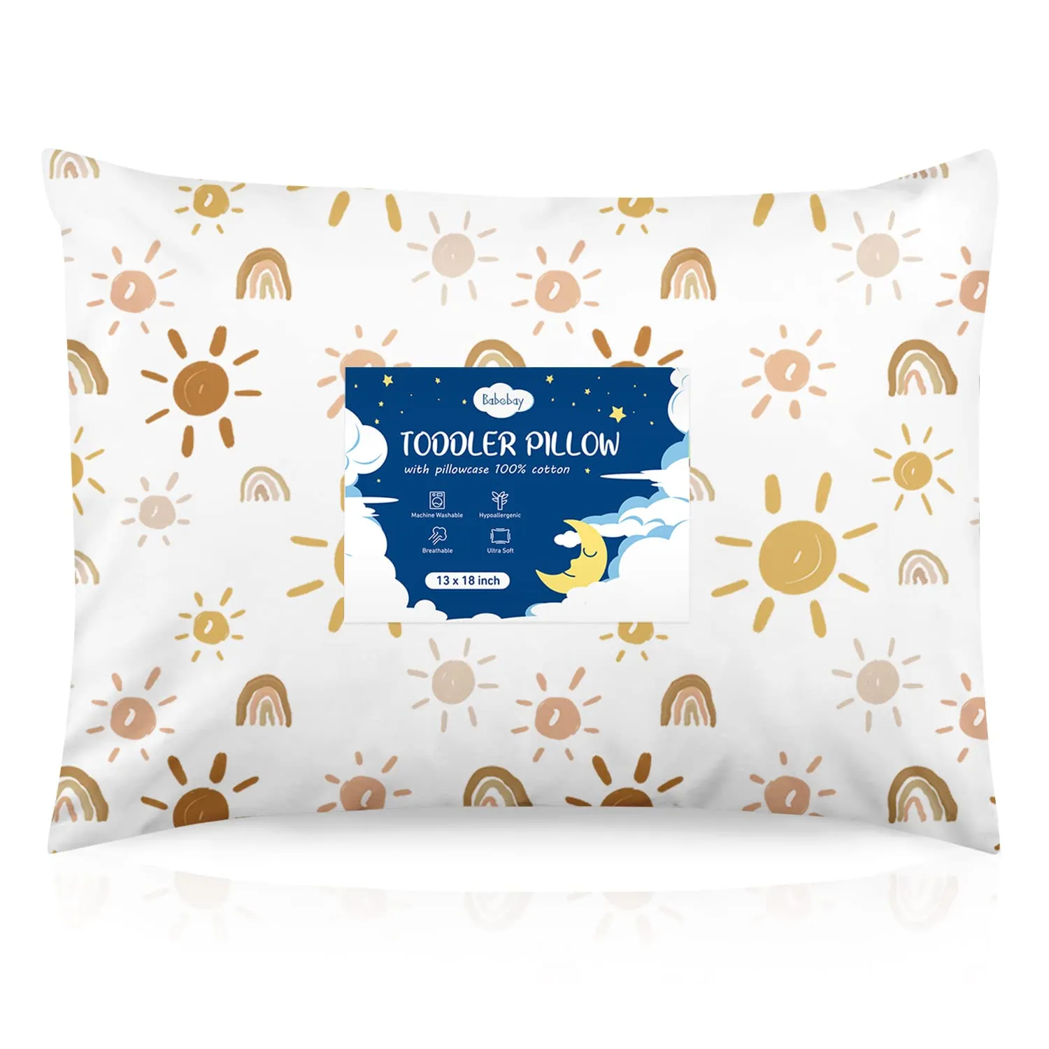 Toddler Pillow,13X18 Toddler Pillows for Sleeping, Machine Washable Kids Pillow with Pillowcase, Perfect for Travel, Toddlers Cot (Sunshine Rainbow)