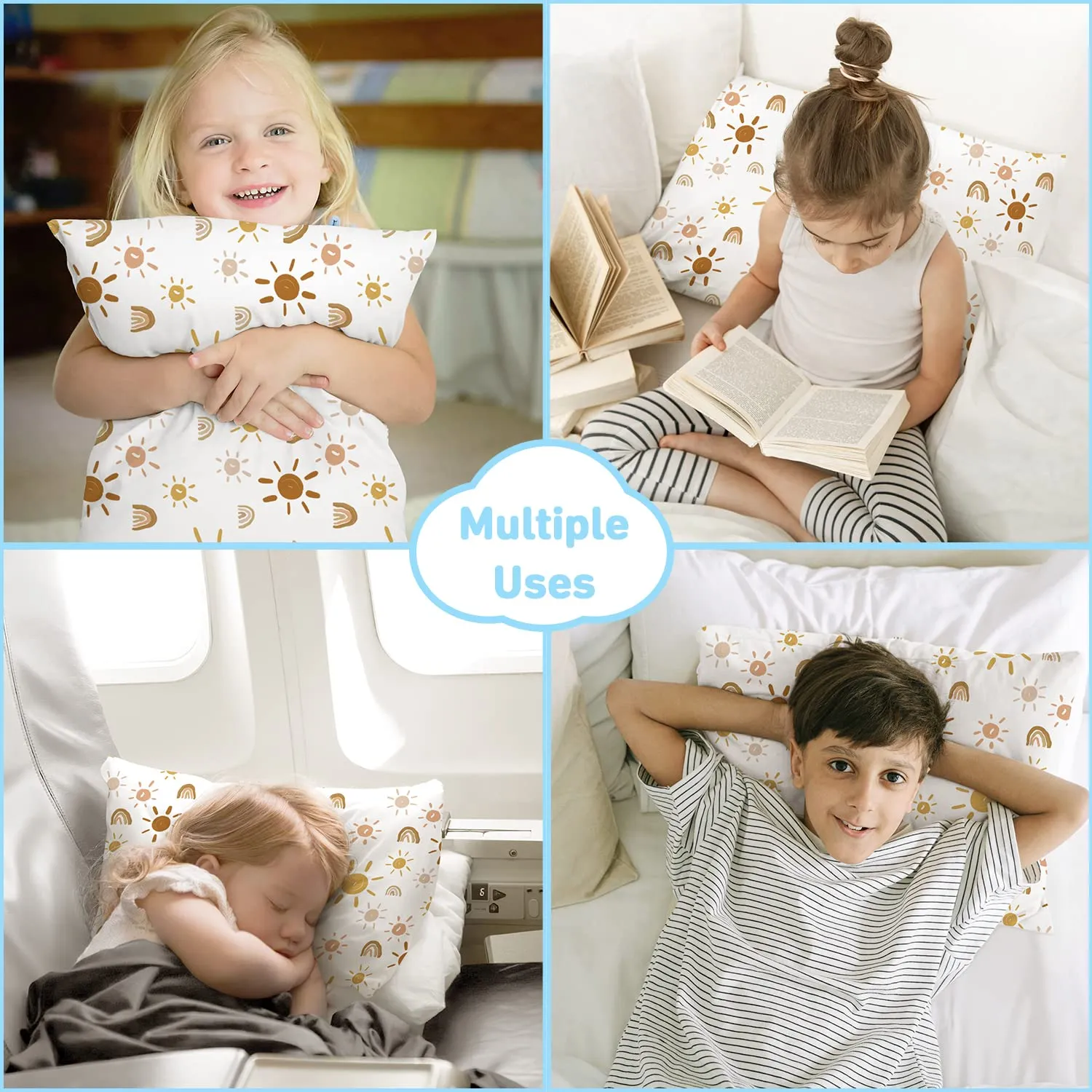 Toddler Pillow,13X18 Toddler Pillows for Sleeping, Machine Washable Kids Pillow with Pillowcase, Perfect for Travel, Toddlers Cot (Sunshine Rainbow)