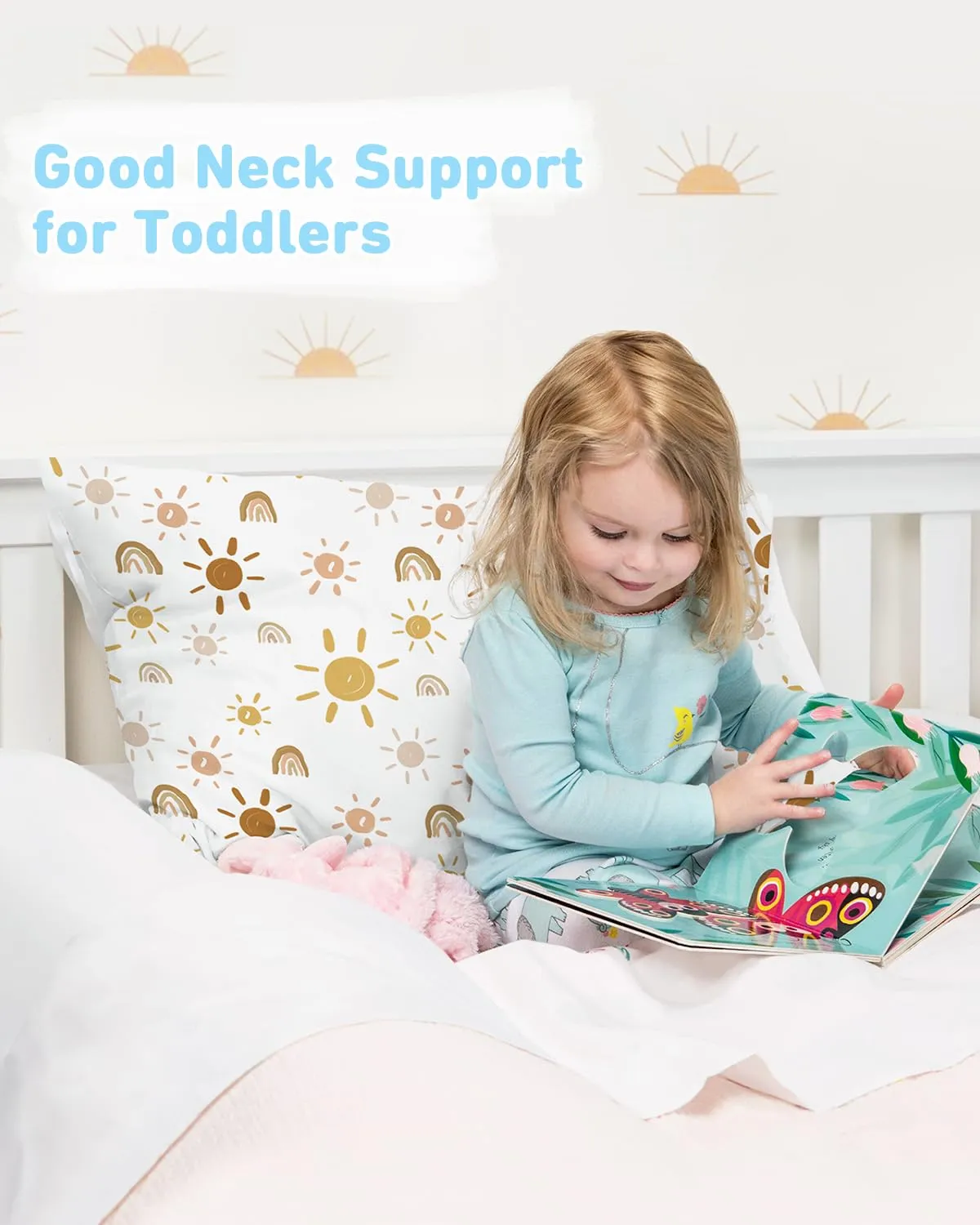 Toddler Pillow,13X18 Toddler Pillows for Sleeping, Machine Washable Kids Pillow with Pillowcase, Perfect for Travel, Toddlers Cot (Sunshine Rainbow)