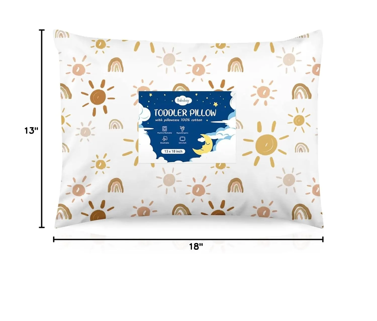 Toddler Pillow,13X18 Toddler Pillows for Sleeping, Machine Washable Kids Pillow with Pillowcase, Perfect for Travel, Toddlers Cot (Sunshine Rainbow)