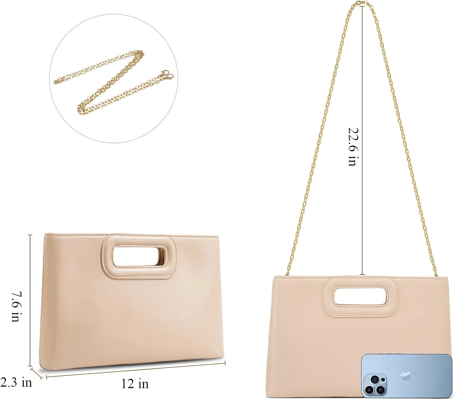 Top Handle Clutch Handbags for Women, Evening Handbag Shoulder Crossbody Purse with Gold Chain