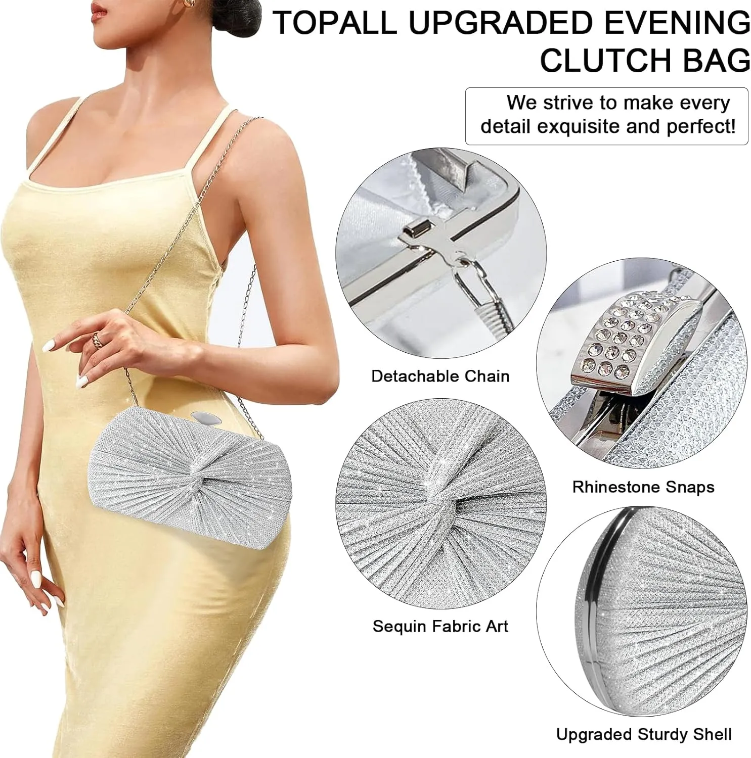 TOPALL Rhinestone Purse Sparkly Bag Silver Diamond Purses for Women Upgrade Evening Prom Rhinestone Handbag Hobo Bag