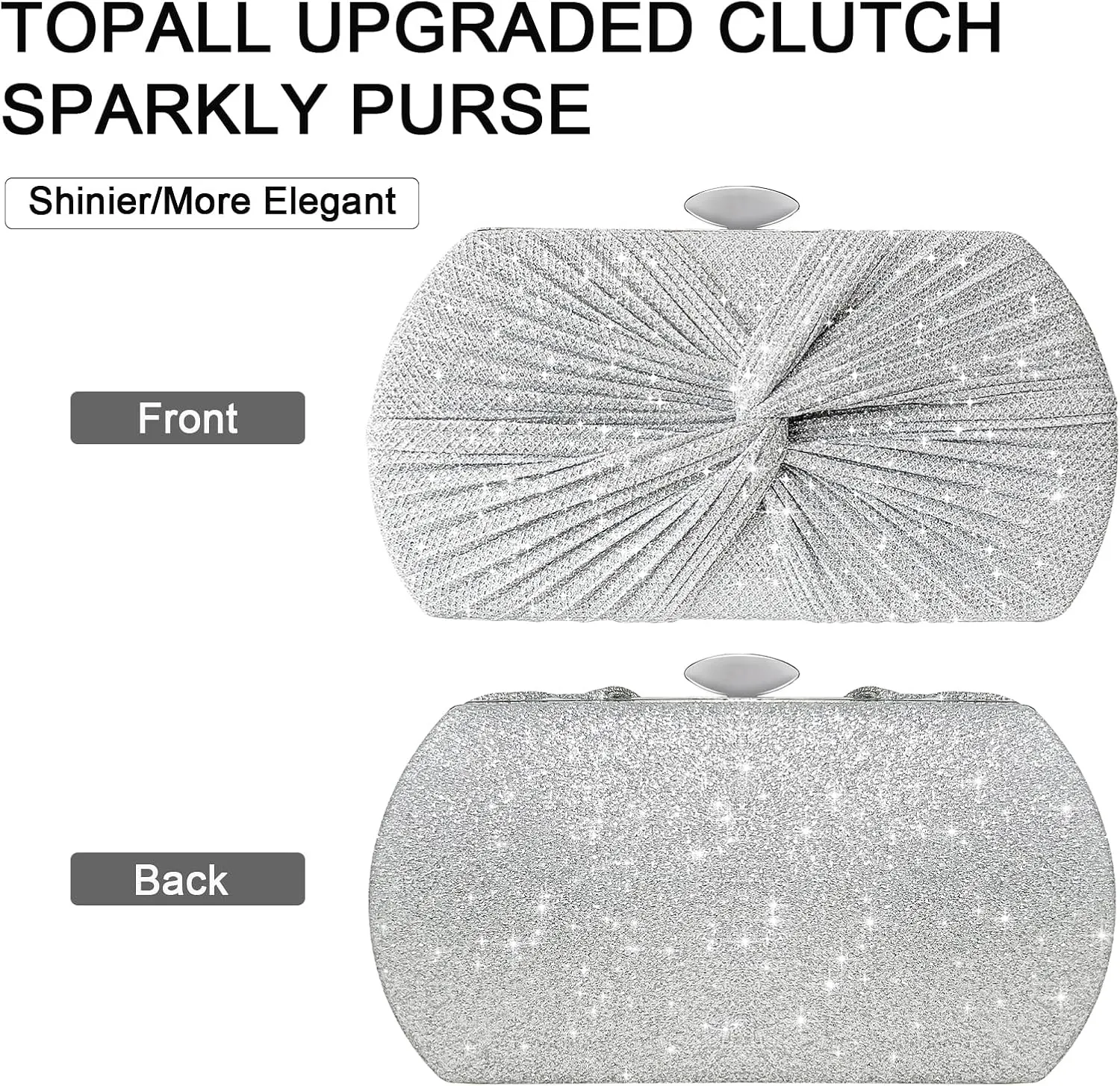 TOPALL Rhinestone Purse Sparkly Bag Silver Diamond Purses for Women Upgrade Evening Prom Rhinestone Handbag Hobo Bag