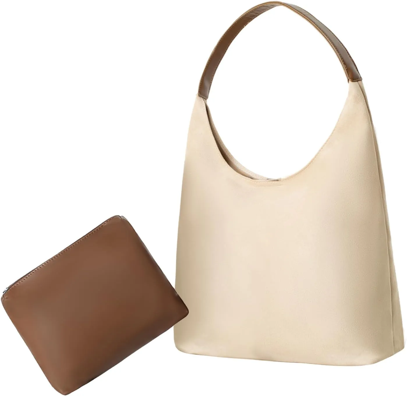 Tote Bag for Women, Faux Suede Tote with Matching Pouch, Large Lightweight Shoulder Bag for Work, Travel & Daily Use