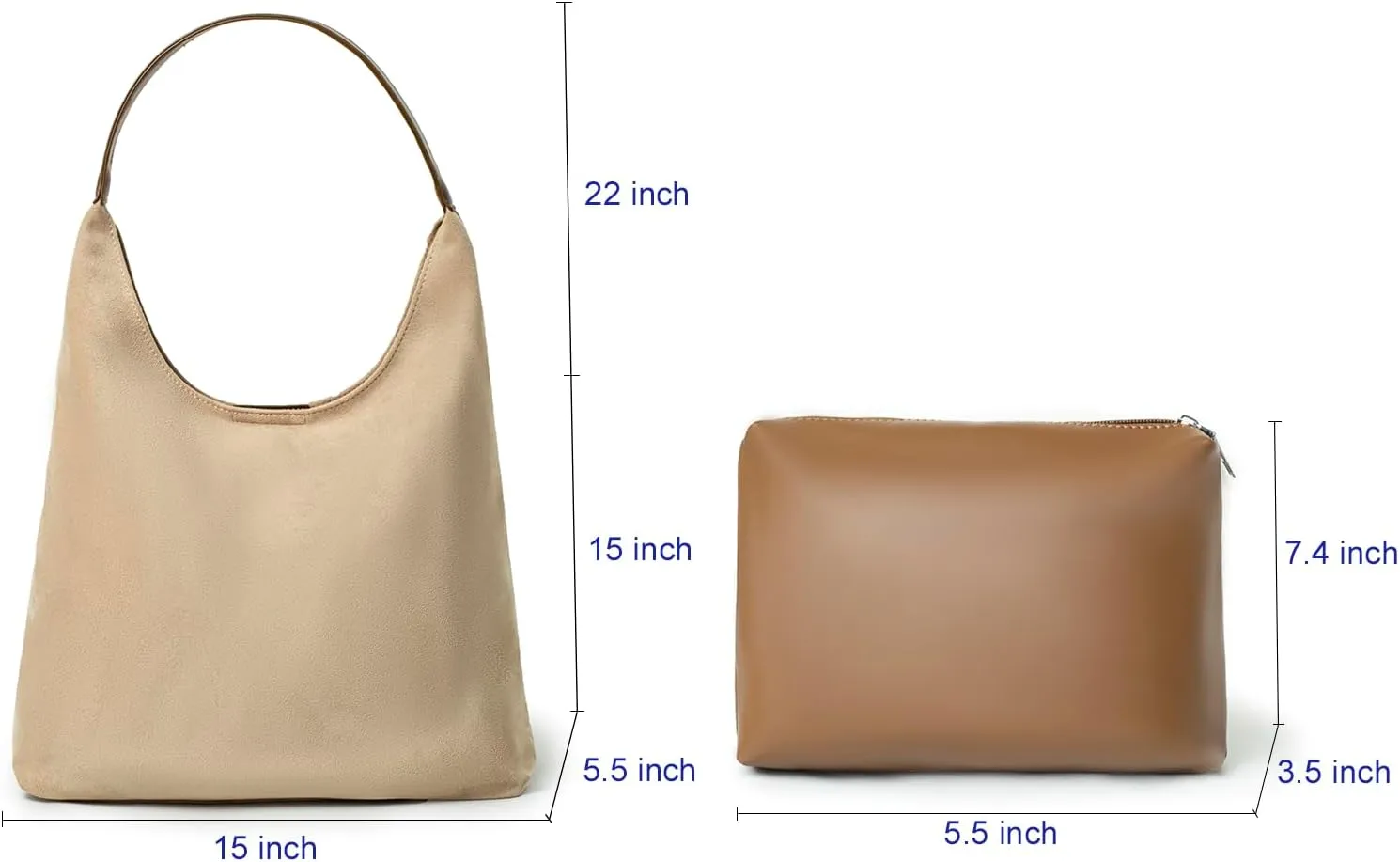 Tote Bag for Women, Faux Suede Tote with Matching Pouch, Large Lightweight Shoulder Bag for Work, Travel & Daily Use
