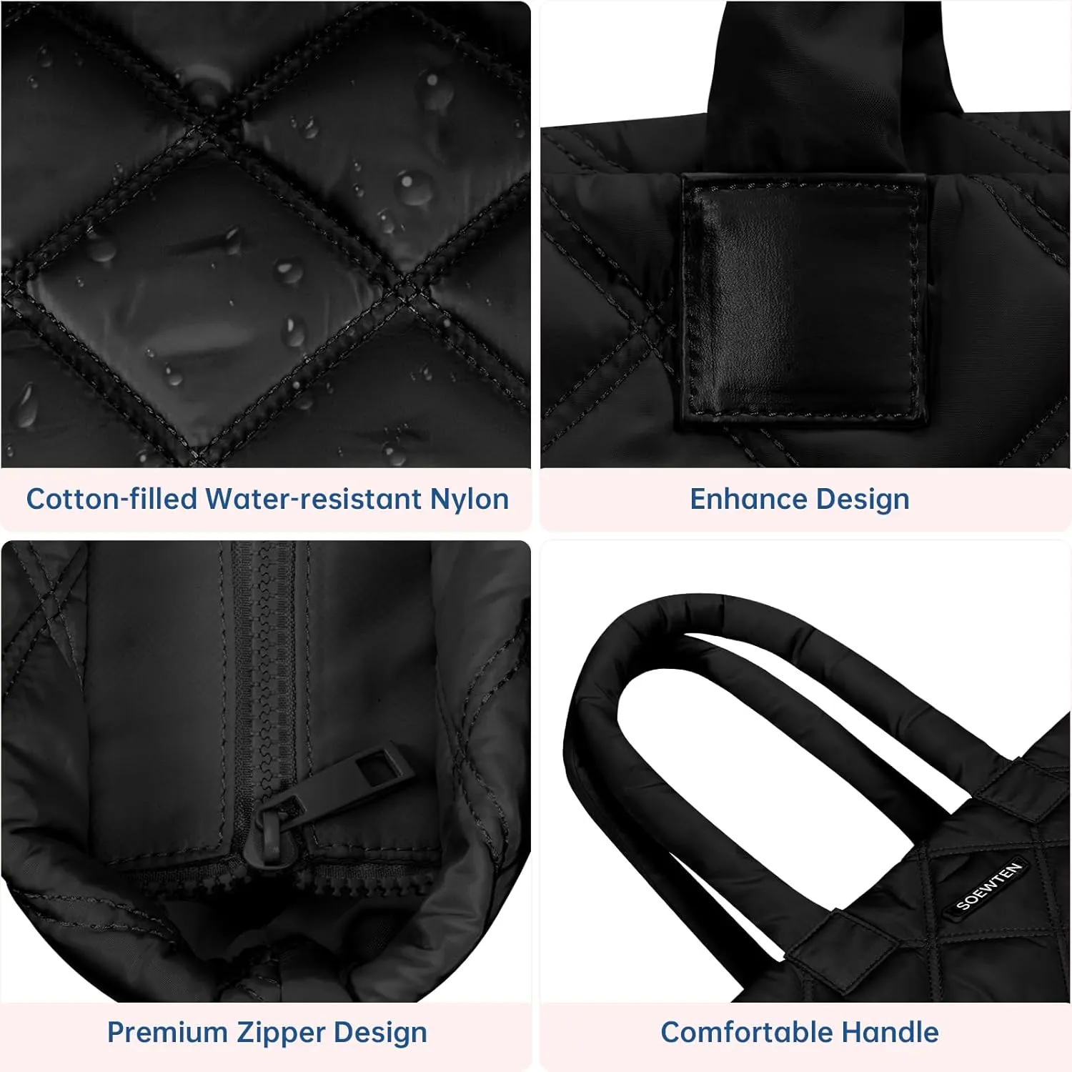 Tote Bag for Women, Puffer Bag with 15.6 Inch Compartment and Multi Pocket for Travel, Work, Gym