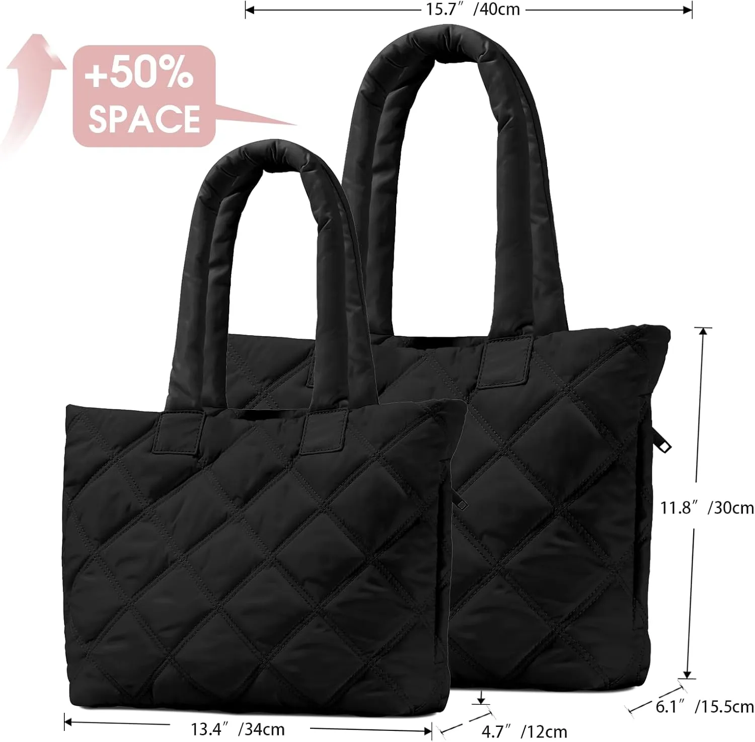 Tote Bag for Women, Puffer Bag with 15.6 Inch Compartment and Multi Pocket for Travel, Work, Gym