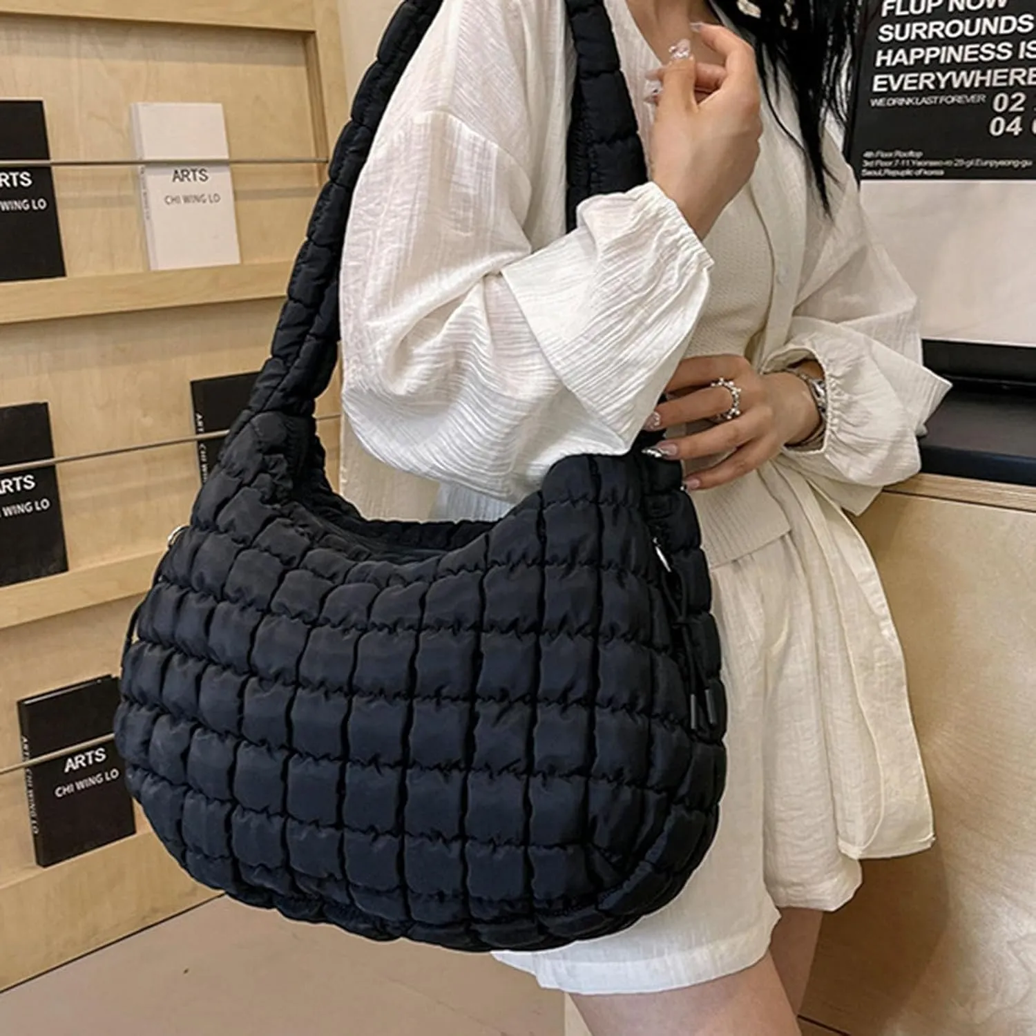 Tote Bag For Women Work Large Quilted Carryall Puffer Shoulder Bag Lightweight Quilted Padding Hobo Bag Quilted Bag