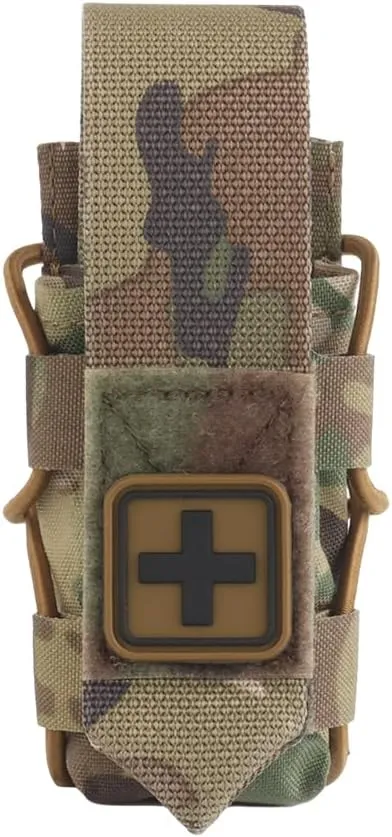 Tourniquet Pouch for SAM XT/CAT/SOF, with Hook Loop Flap for IFAK Quick Pull, or Remove Get Open-Top Elastic Drawstring, Durable Fabric MOLLE Holder Medical Pouch Fit Tactical Vests/Belts/Bag
