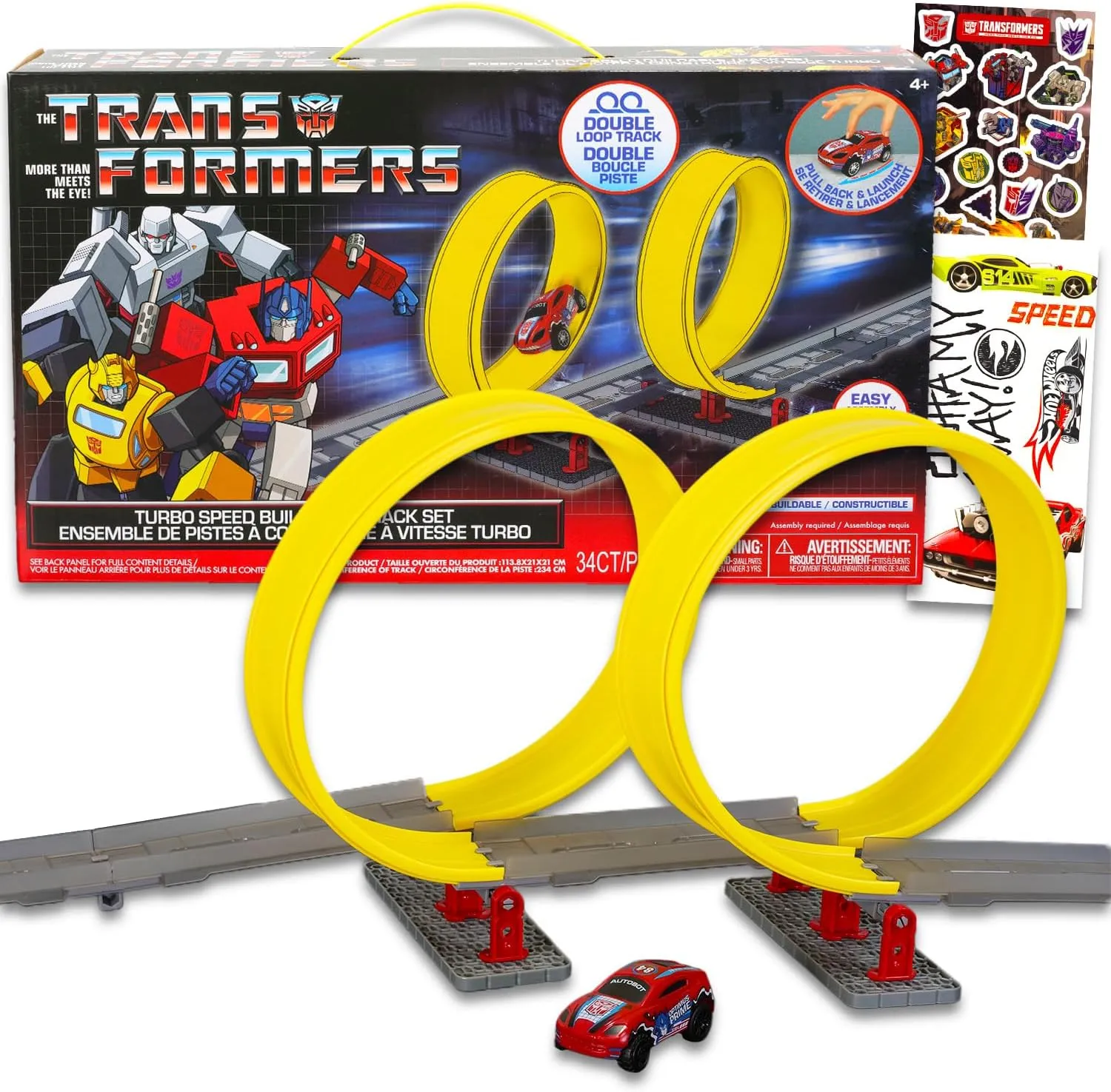 Transformers Race Track and Toy Car Set - Bundle with Racecar Play Set with Toy Cars, Track, Stickers, More | Transformers Racing Kit for Boys