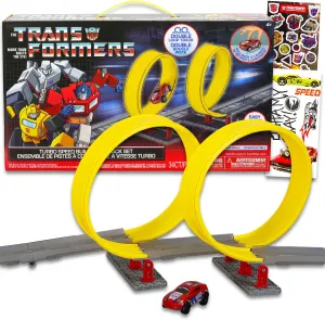 Transformers Race Track and Toy Car Set - Bundle with Racecar Play Set with Toy Cars, Track, Stickers, More | Transformers Racing Kit for Boys