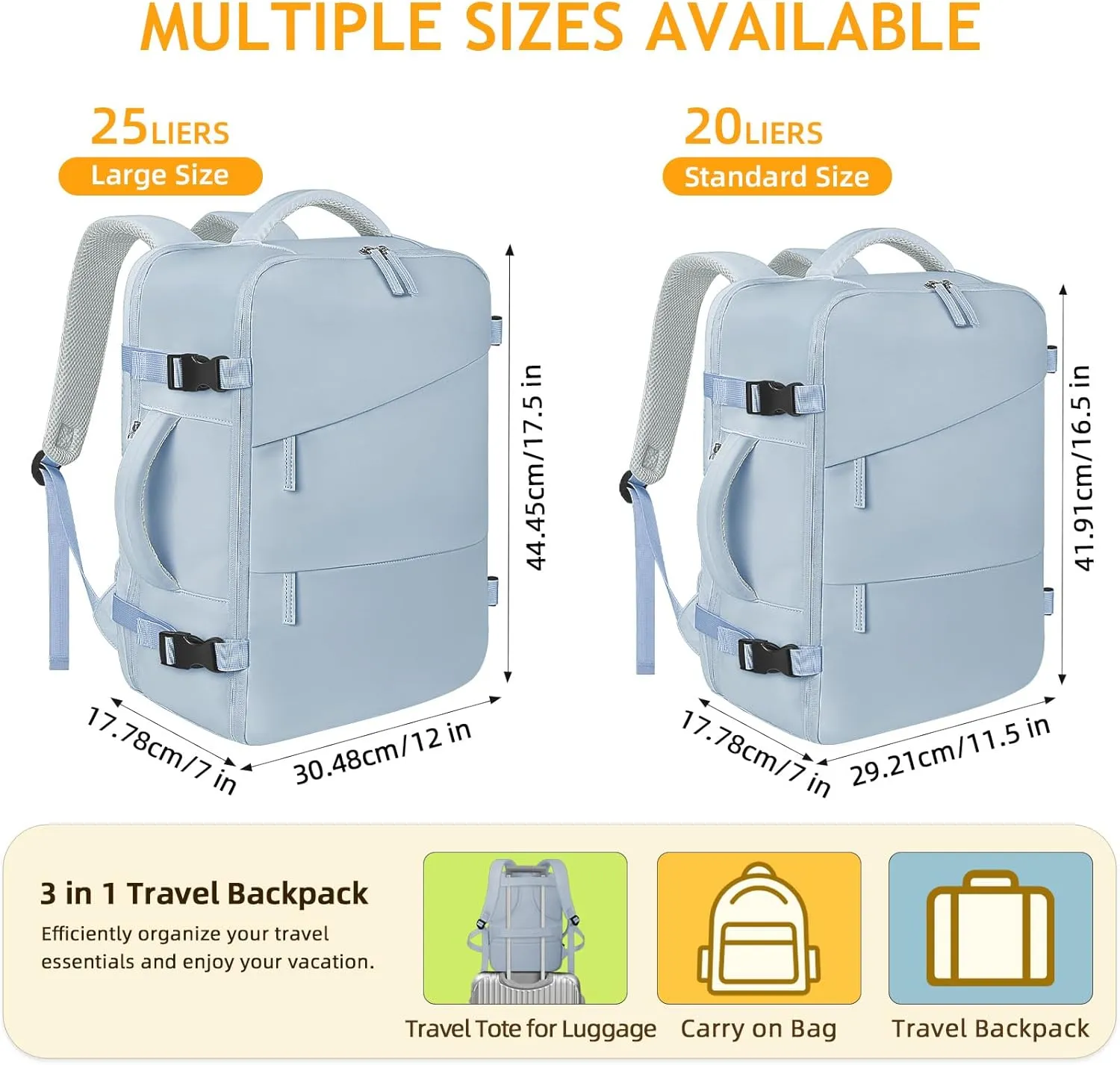 Travel Backpack for Women Men, Carry On Backpack Airlines Approved Personal Item Travel Computer Bag Waterproof Laptop Backpack Business Weekender Overnight Fits15.6Inch Laptop, Blue
