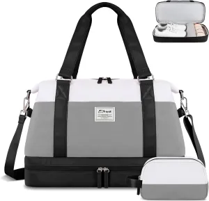 Travel Duffel Bag, ETRONIK Gym Bag for Women with Shoes Compartment & Wet Pocket, Carry On Weekender Bag with Toiletry Bag, Overnight Bag for Hospital, Yoga, Sports (Gray)