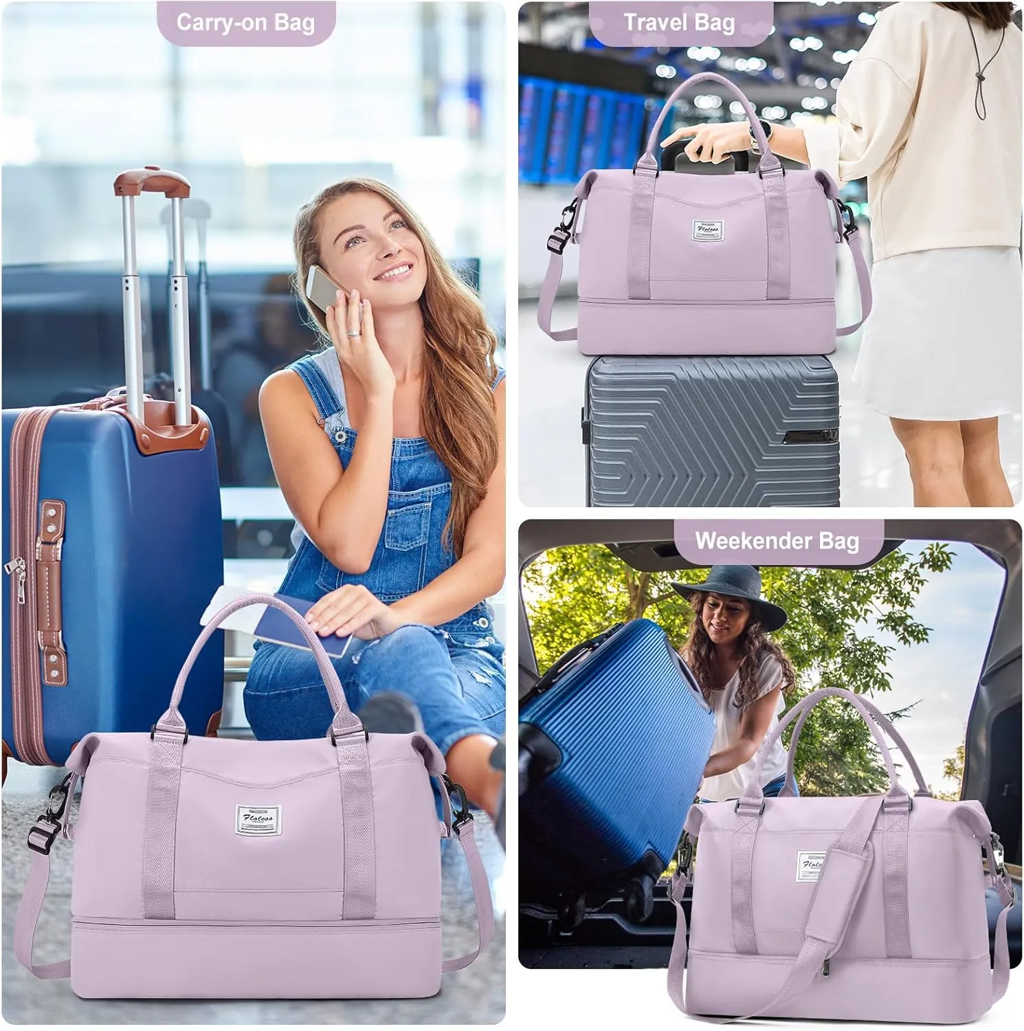 Travel Duffel Bag with Shoes Compartment, Overnight Weekender Bags for Women,Carry on Personal Item Bag