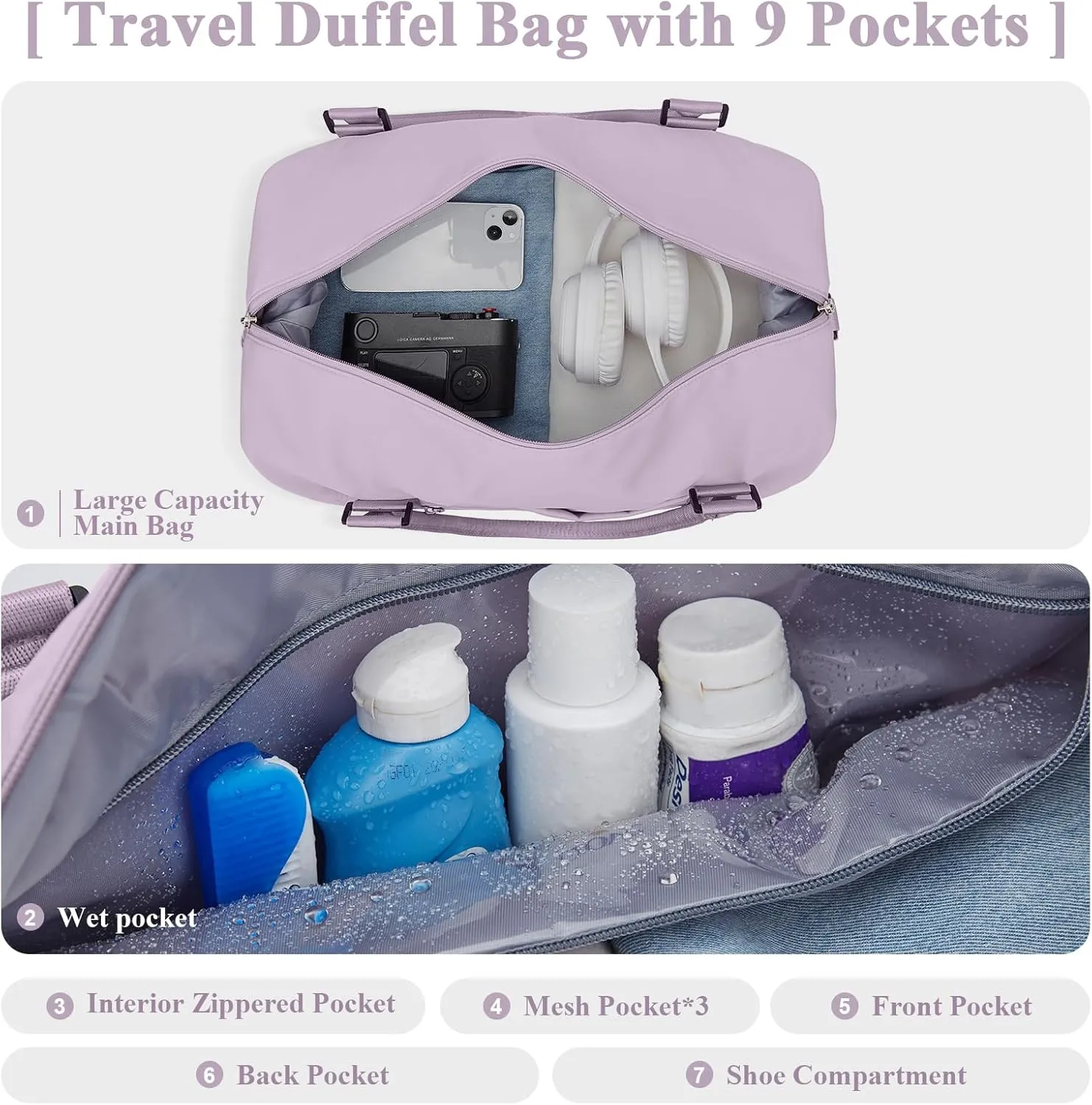 Travel Duffel Bag with Shoes Compartment, Overnight Weekender Bags for Women,Carry on Personal Item Bag