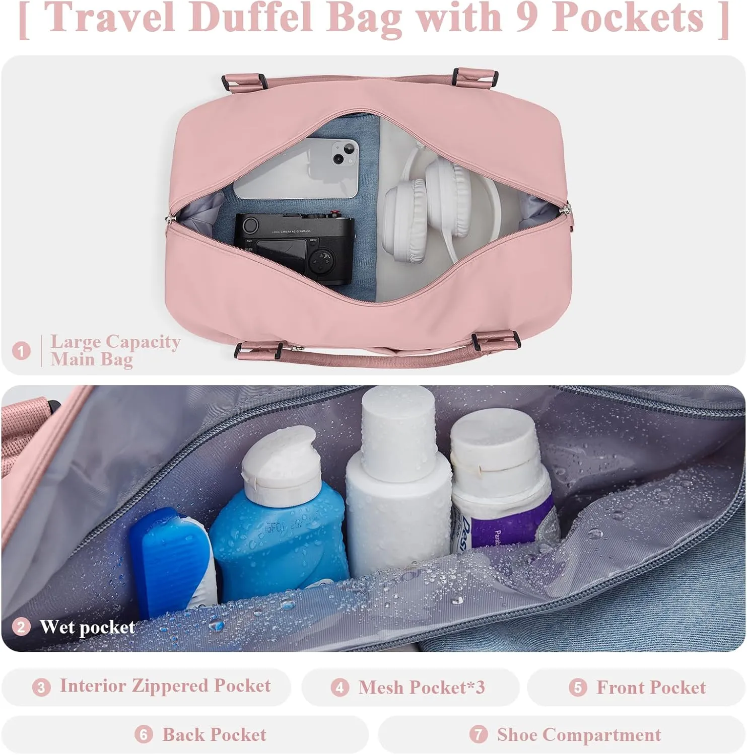Travel Duffel Bag with Shoes Compartment, Overnight Weekender Bags for Women,Carry on Personal Item Bag