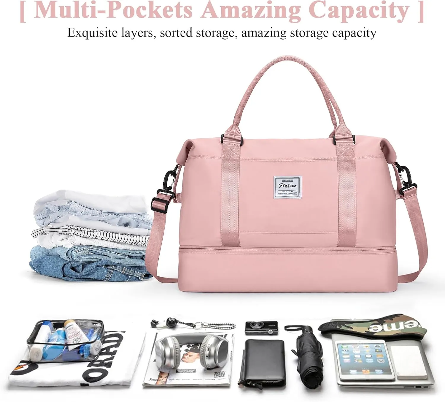 Travel Duffel Bag with Shoes Compartment, Overnight Weekender Bags for Women,Carry on Personal Item Bag