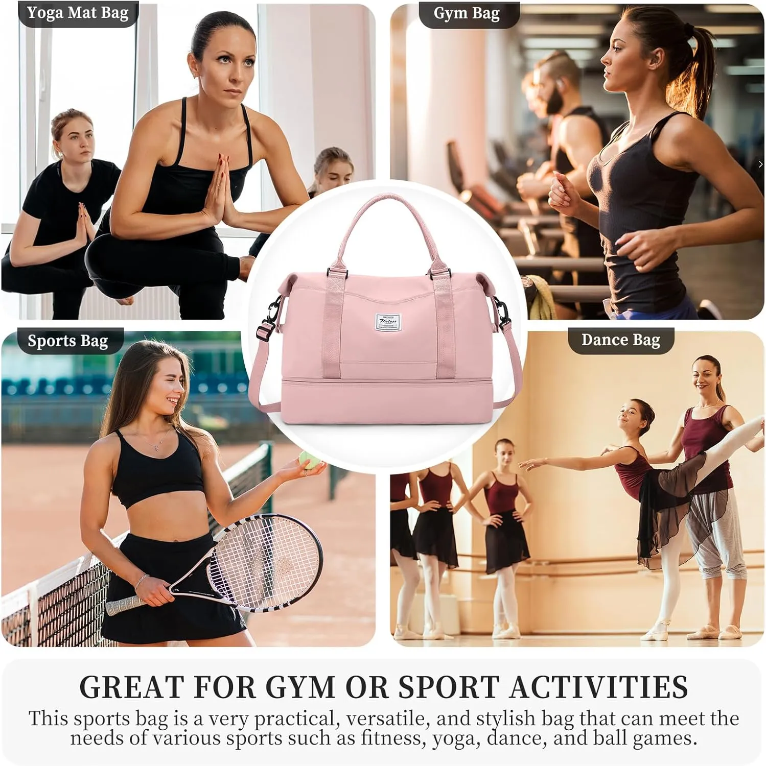 Travel Duffel Bag with Shoes Compartment, Overnight Weekender Bags for Women,Carry on Personal Item Bag