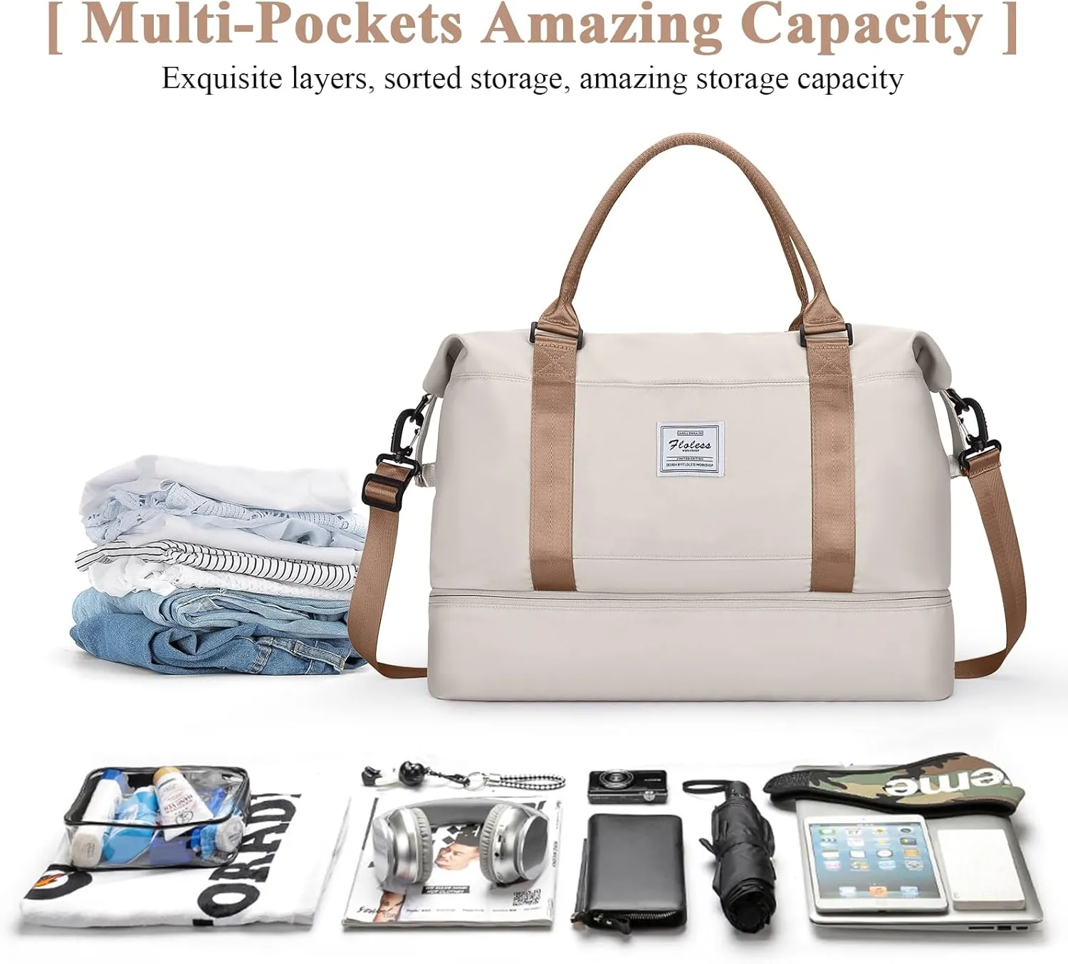 Travel Duffel Bag with Shoes Compartment, Overnight Weekender Bags for Women,Carry on Personal Item Bag
