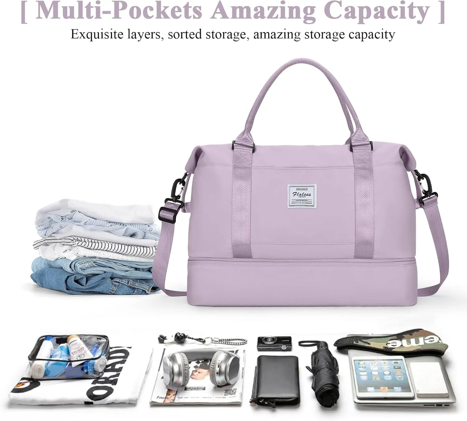 Travel Duffel Bag with Shoes Compartment, Overnight Weekender Bags for Women,Carry on Personal Item Bag