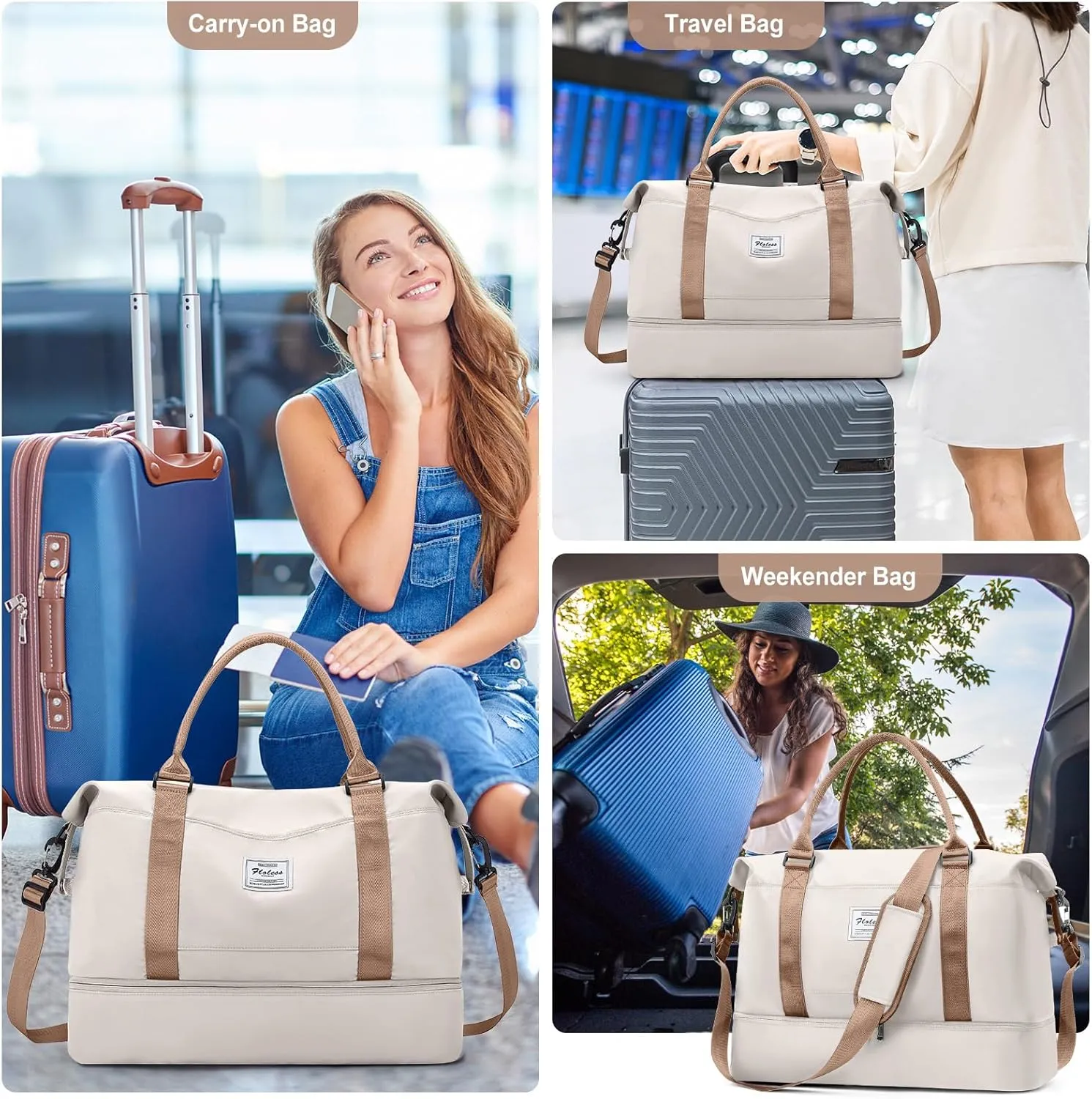 Travel Duffel Bag with Shoes Compartment, Overnight Weekender Bags for Women,Carry on Personal Item Bag