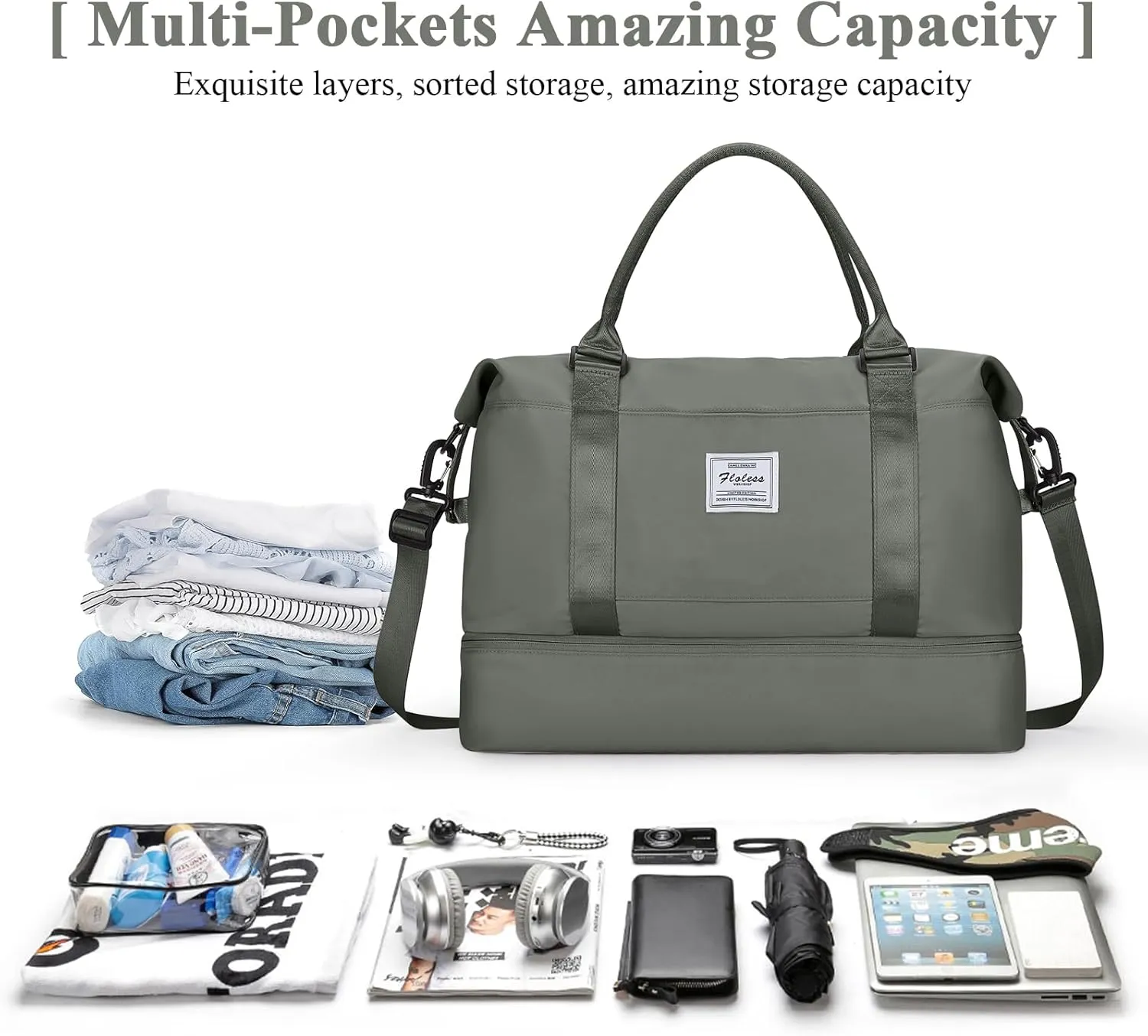 Travel Duffel Bag with Shoes Compartment, Overnight Weekender Bags for Women,Carry on Personal Item Bag，Extra Large