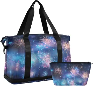 Travel Duffel Gym Sports Luggage Bag Expandable Large Capacity Firework Cartoon Sports Bag for Women and Men