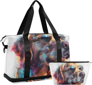 Travel Duffel Gym Sports Luggage Bag Expandable Large Capacity Golden Retriever Cool Sports Bag for Women and Men