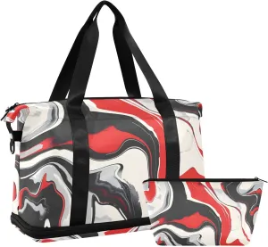 Travel Duffel Gym Sports Luggage Bag Expandable Large Capacity Red Gray White Black Marble Sports Bag for Women and Men
