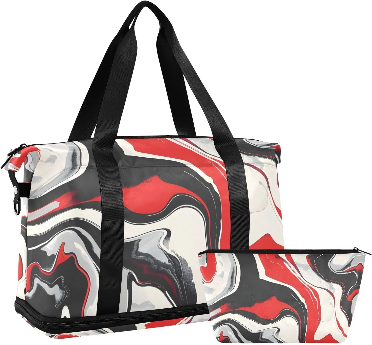 Travel Duffel Gym Sports Luggage Bag Expandable Large Capacity Red Gray White Black Marble Sports Bag for Women and Men