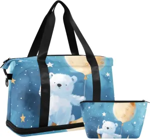 Travel Duffel Gym Sports Luggage Bag Expandable Large Capacity White Bear Balloon Sports Bag for Women and Men
