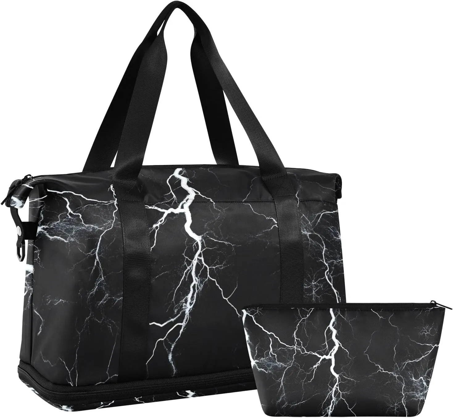 Travel Duffel Gym Sports Luggage Bag Expandable Large Capacity White Lightning Sports Bag for Women and Men