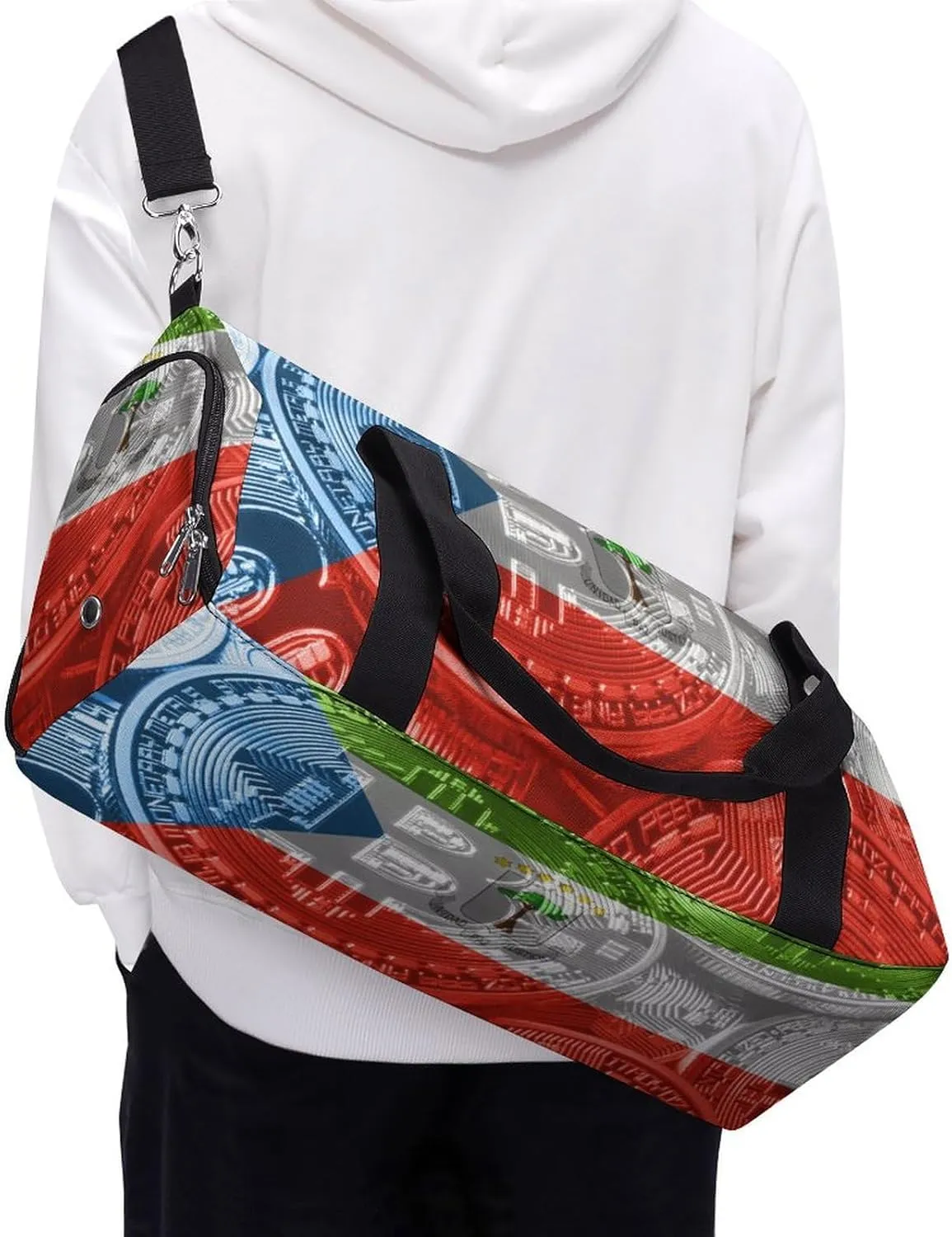 Travel Duffel with Equatorial Guinea Flag Bitcoin Shoe Compartment for Gym Beach and Sports