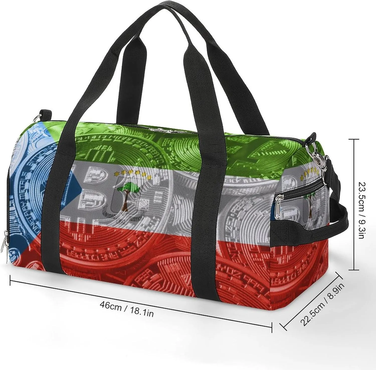 Travel Duffel with Equatorial Guinea Flag Bitcoin Shoe Compartment for Gym Beach and Sports