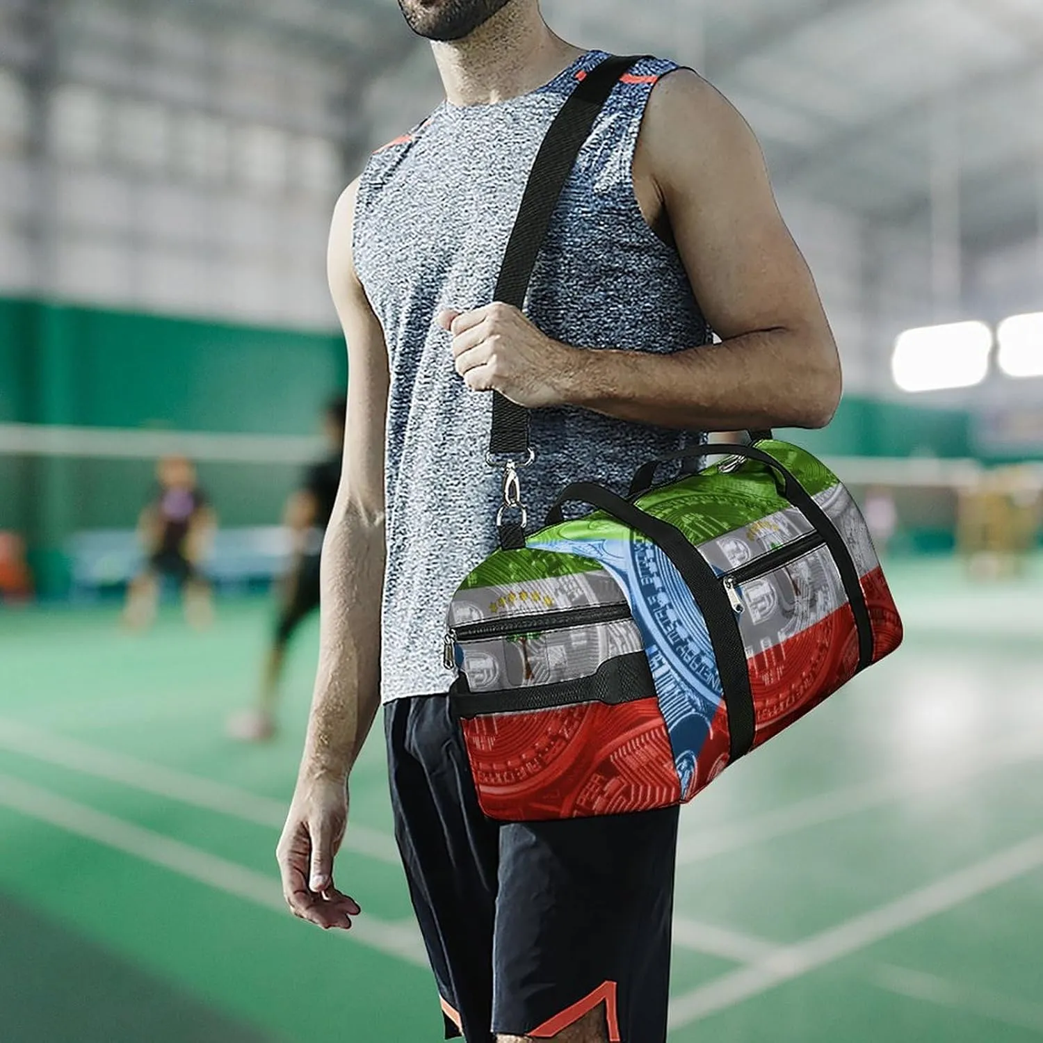 Travel Duffel with Equatorial Guinea Flag Bitcoin Shoe Compartment for Gym Beach and Sports