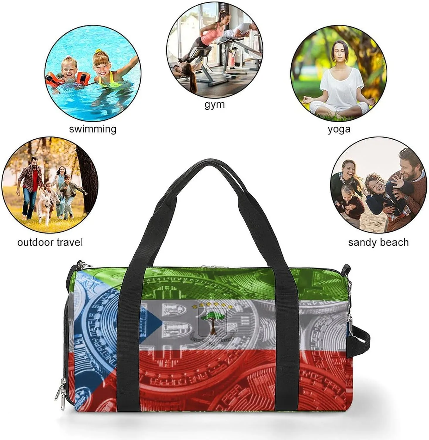 Travel Duffel with Equatorial Guinea Flag Bitcoin Shoe Compartment for Gym Beach and Sports