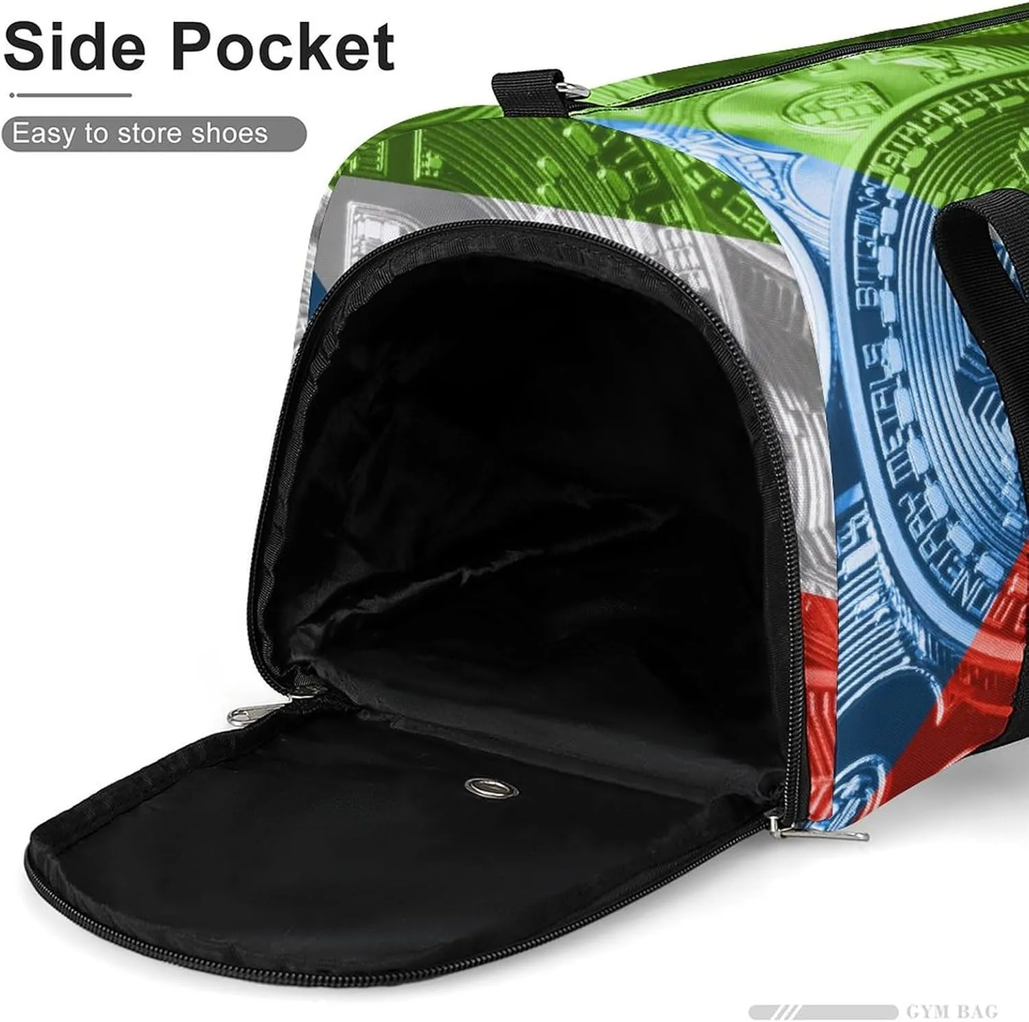 Travel Duffel with Equatorial Guinea Flag Bitcoin Shoe Compartment for Gym Beach and Sports