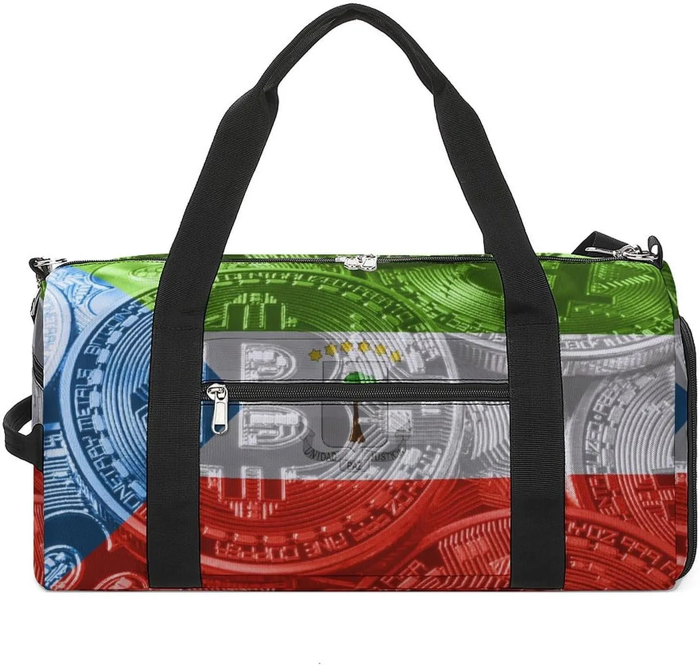 Travel Duffel with Equatorial Guinea Flag Bitcoin Shoe Compartment for Gym Beach and Sports