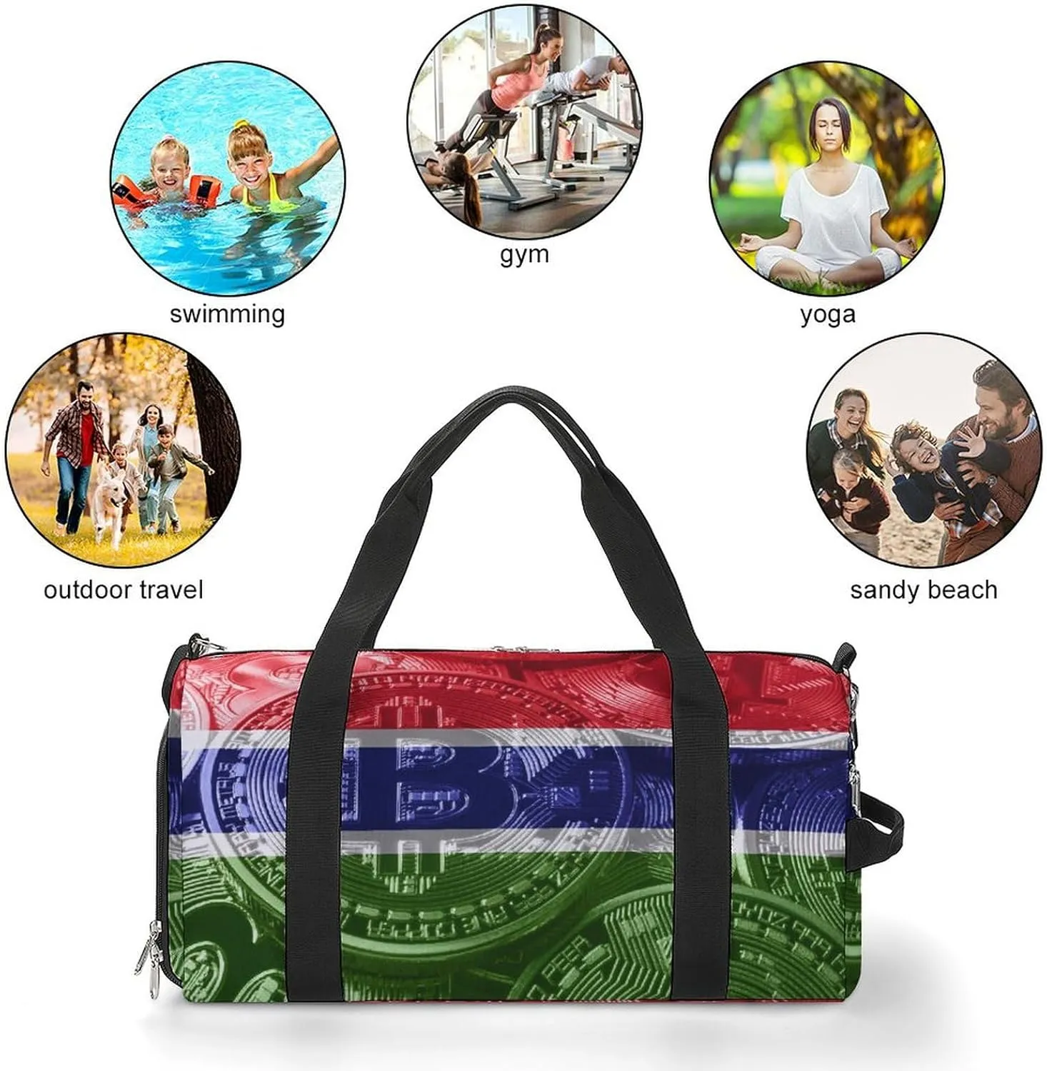 Travel Duffel with Gambia Flag Bitcoin Shoe Compartment for Gym Beach and Sports
