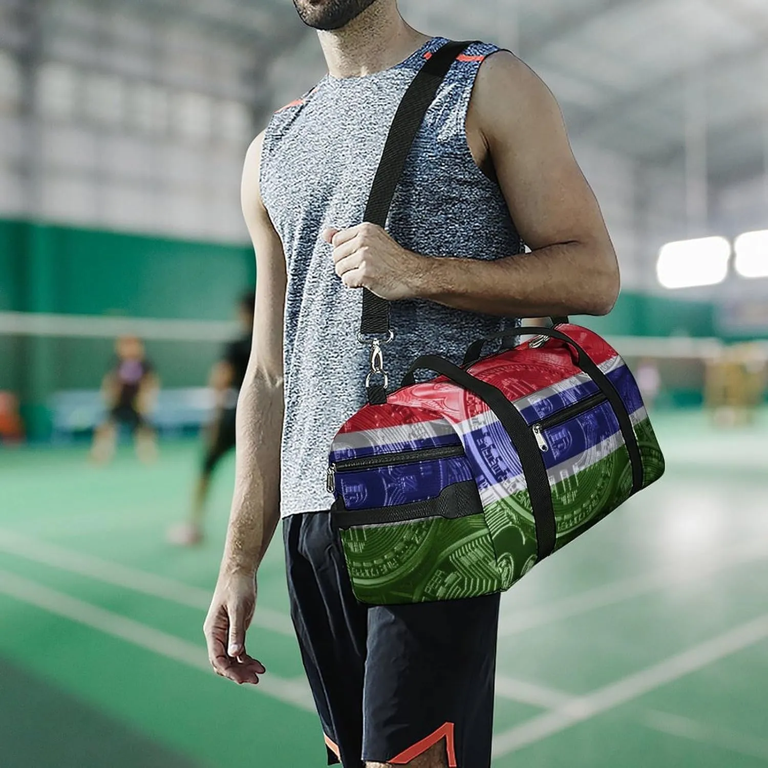 Travel Duffel with Gambia Flag Bitcoin Shoe Compartment for Gym Beach and Sports