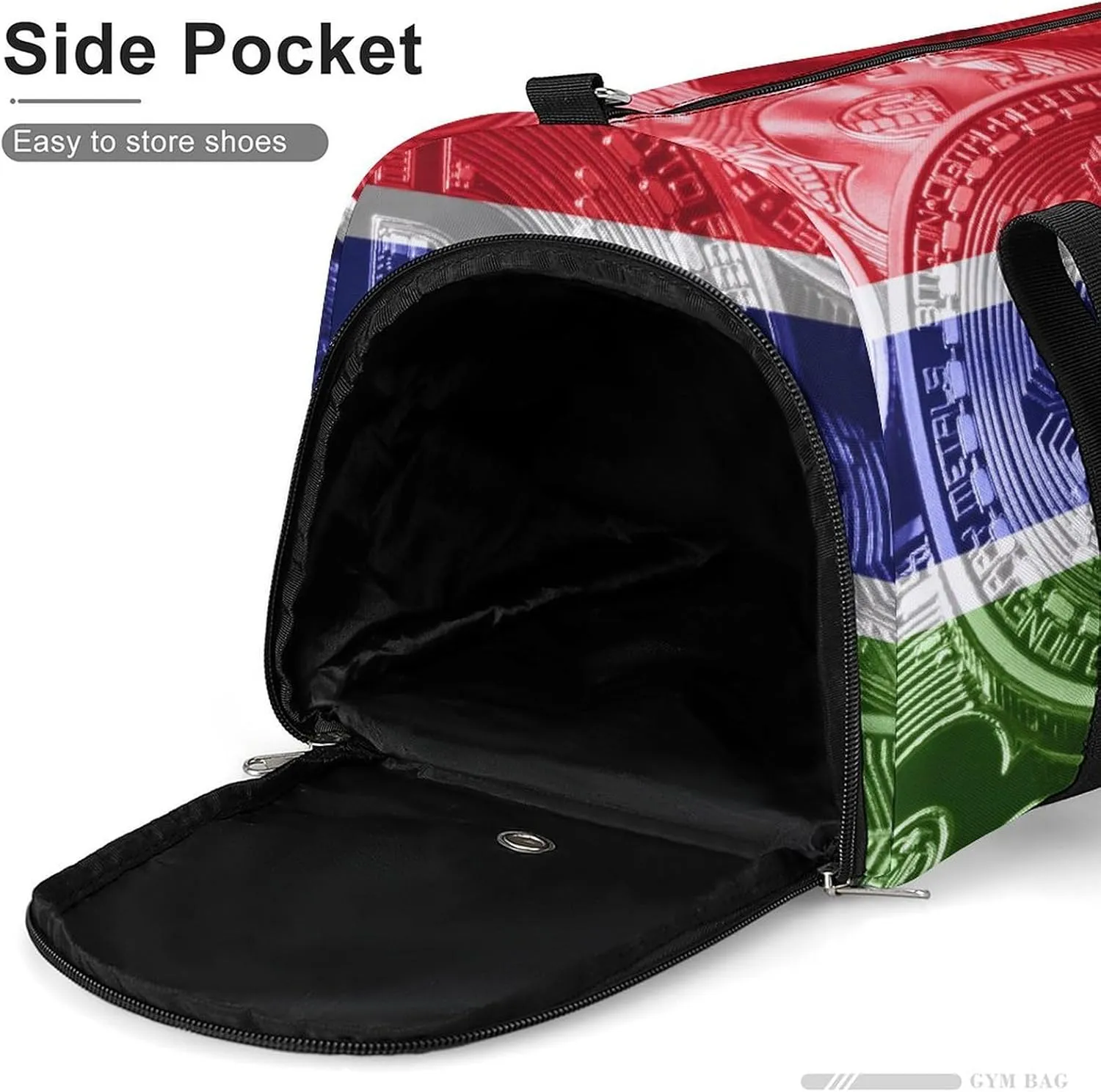 Travel Duffel with Gambia Flag Bitcoin Shoe Compartment for Gym Beach and Sports