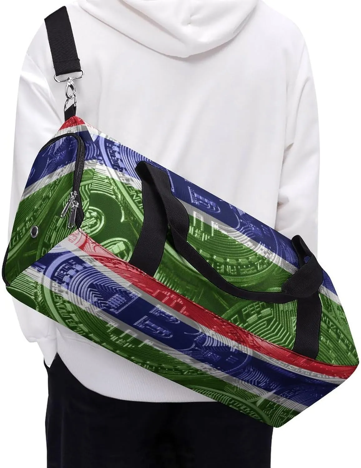 Travel Duffel with Gambia Flag Bitcoin Shoe Compartment for Gym Beach and Sports