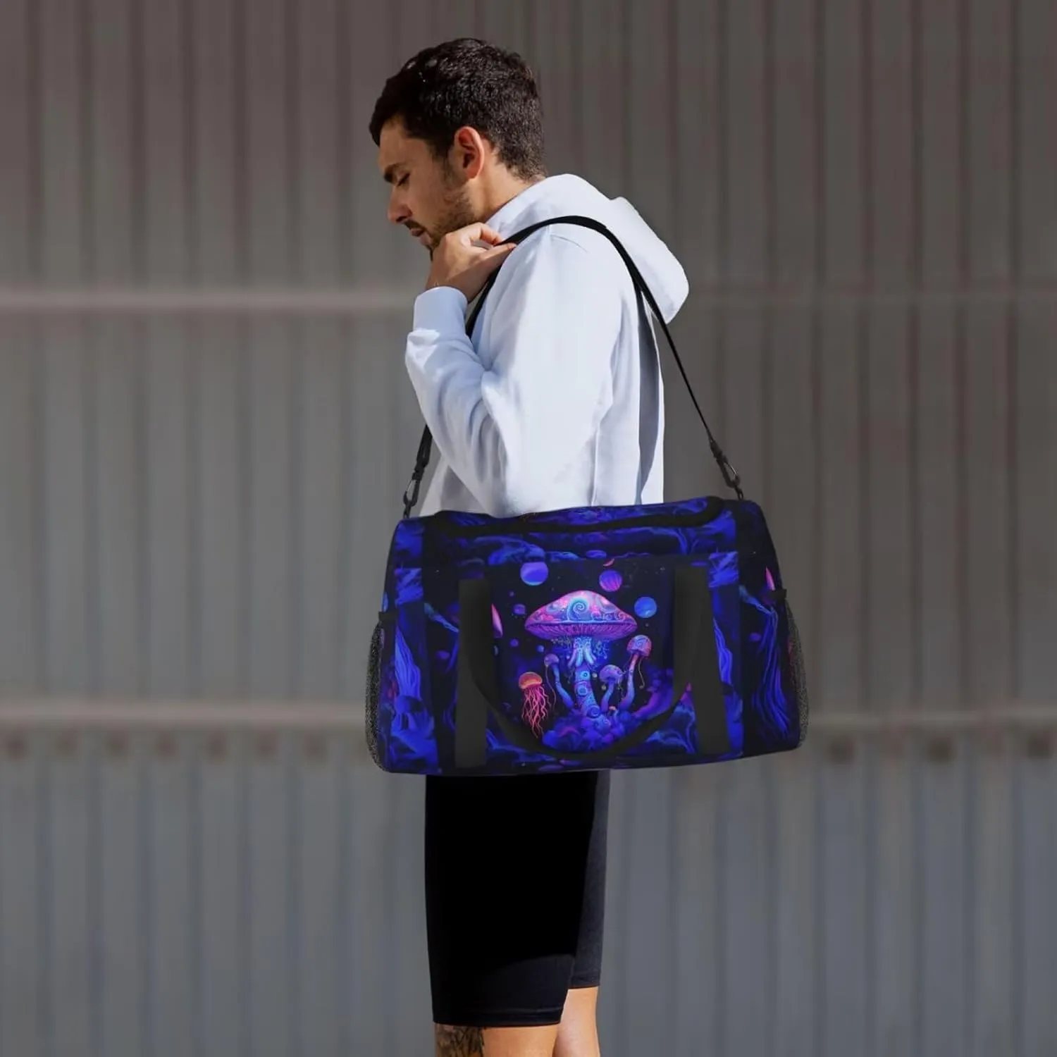 Travel Duffle Bag Cute Boho Mushrooms Gym Bag for Women Purple Pink Tote Bag Laptop Carry on Weekender Overnight Bag Organizer Duffel Bag for Travel Business Trips, Sports