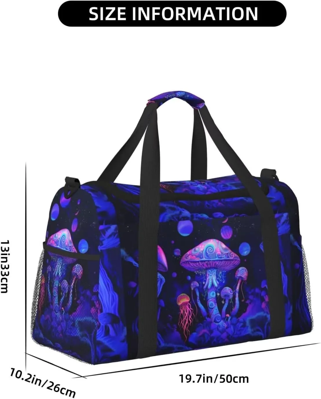 Travel Duffle Bag Cute Boho Mushrooms Gym Bag for Women Purple Pink Tote Bag Laptop Carry on Weekender Overnight Bag Organizer Duffel Bag for Travel Business Trips, Sports