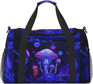 Travel Duffle Bag Cute Boho Mushrooms Gym Bag for Women Purple Pink Tote Bag Laptop Carry on Weekender Overnight Bag Organizer Duffel Bag for Travel Business Trips, Sports