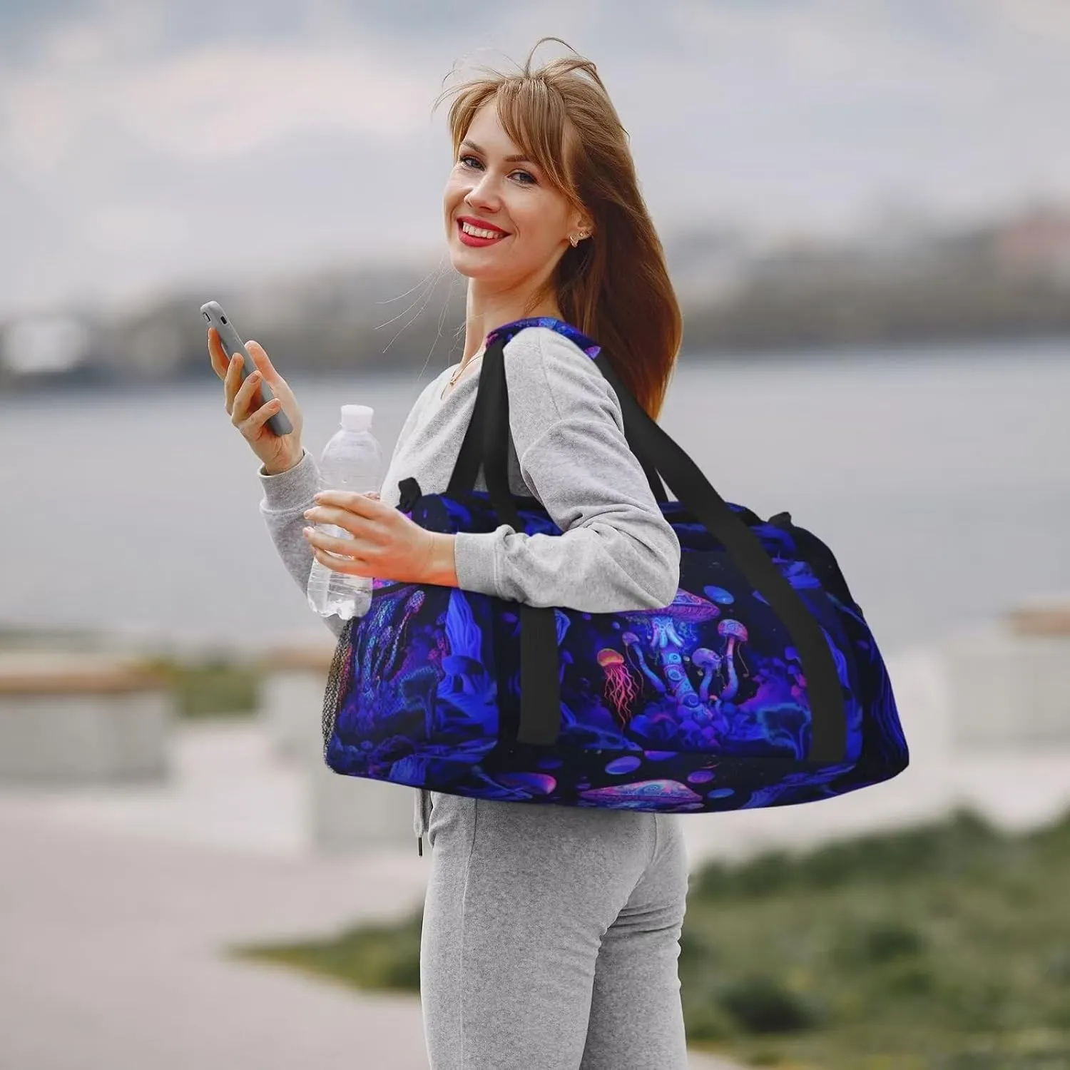 Travel Duffle Bag Cute Boho Mushrooms Gym Bag for Women Purple Pink Tote Bag Laptop Carry on Weekender Overnight Bag Organizer Duffel Bag for Travel Business Trips, Sports