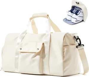 Travel Duffle Bag, Gym Bag with Shoe Compartment, Carry on Bags for Women Weekender Overnight Bag, Underseat Personal Item Bolso de Viaje - Beige